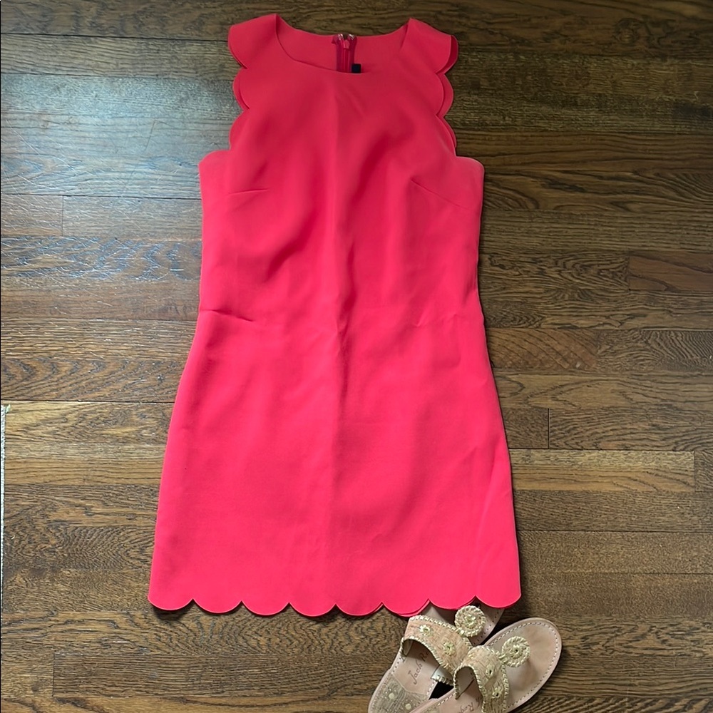 Coral J Crew Cocktail Dress with Scallop Detail